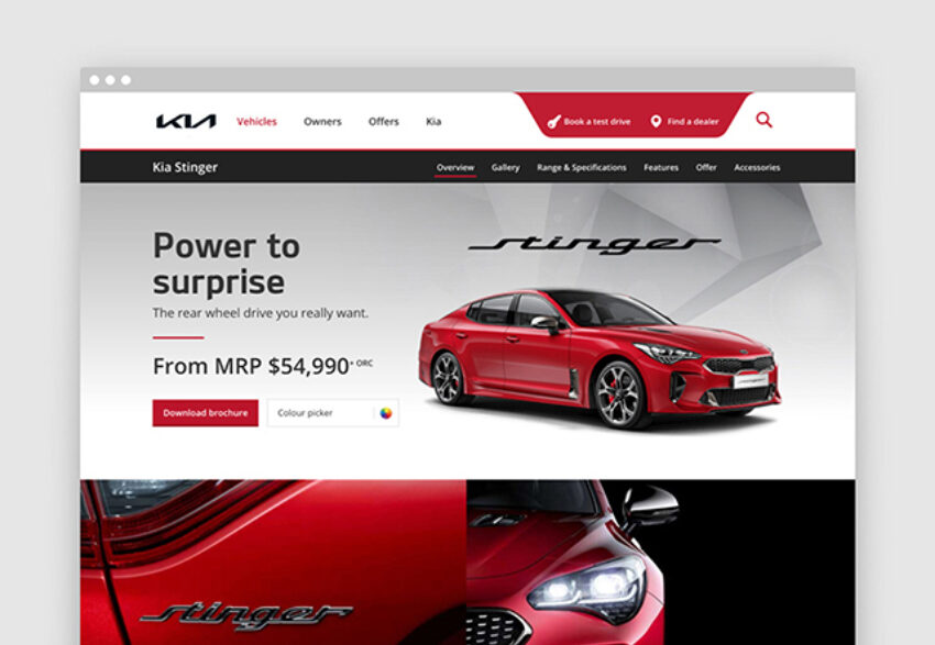 Kia digital homepage on tablet